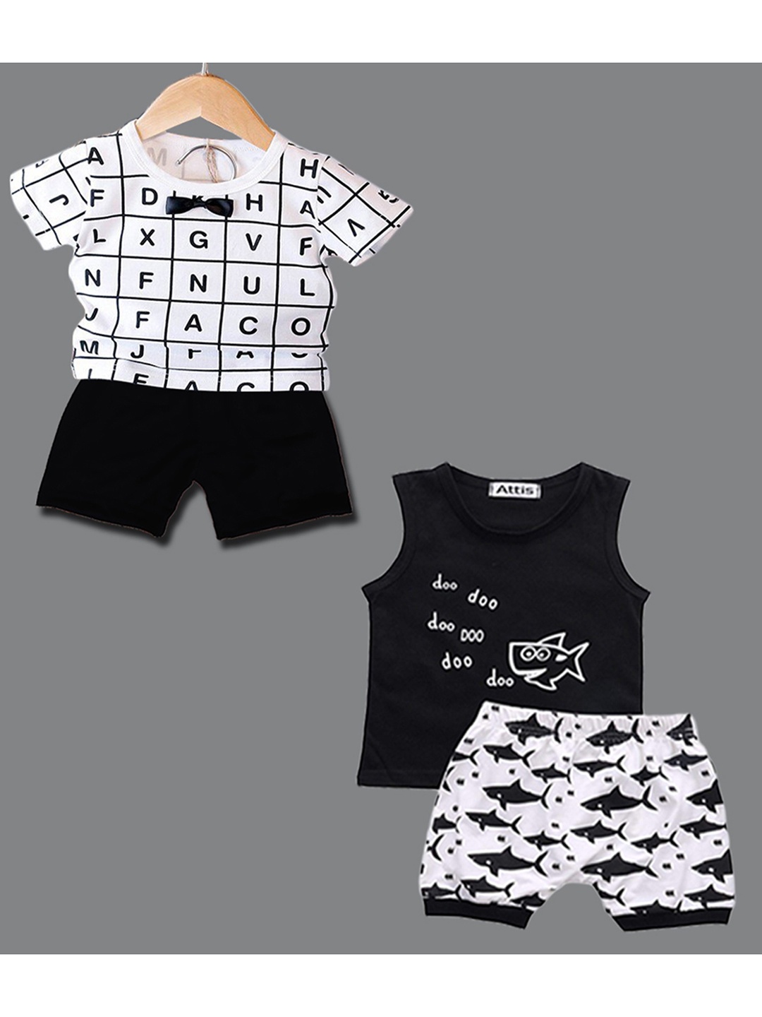 

BAESD Kids Pack Of 2 Printed Pure Cotton T-shirt With Shorts, Black