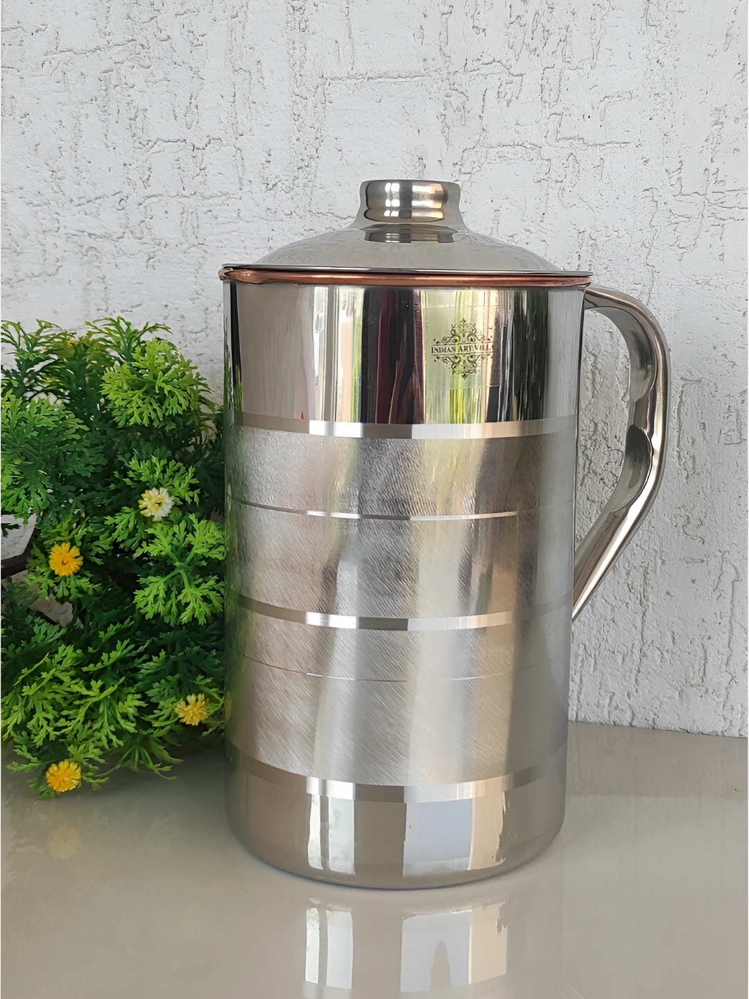

INDIAN ART VILLA Brown and SilverToned Copper Water Jugs 1L