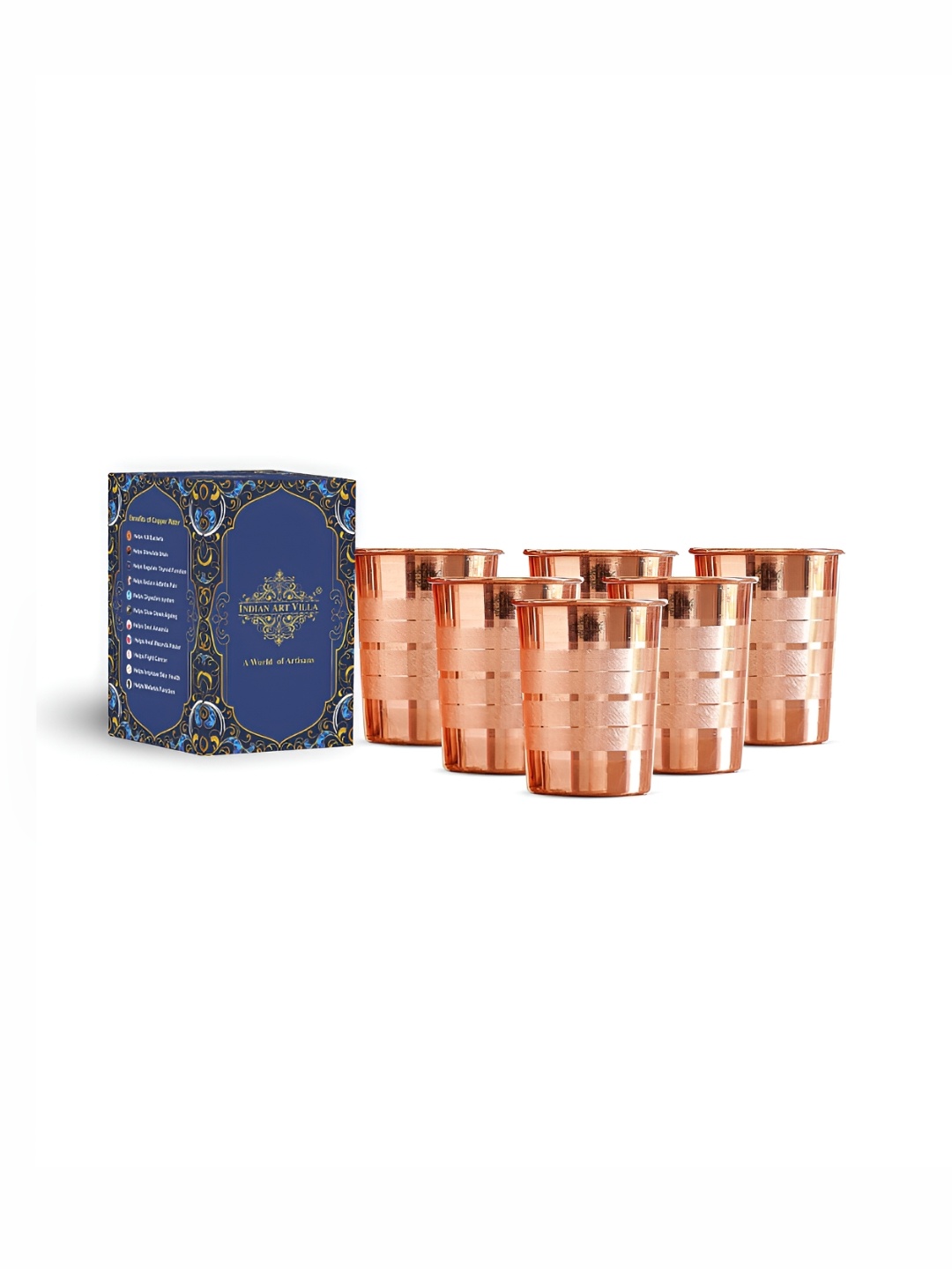 

INDIAN ART VILLA Brown 6 Pieces Copper Water or Juice Glasses 300 ml Each