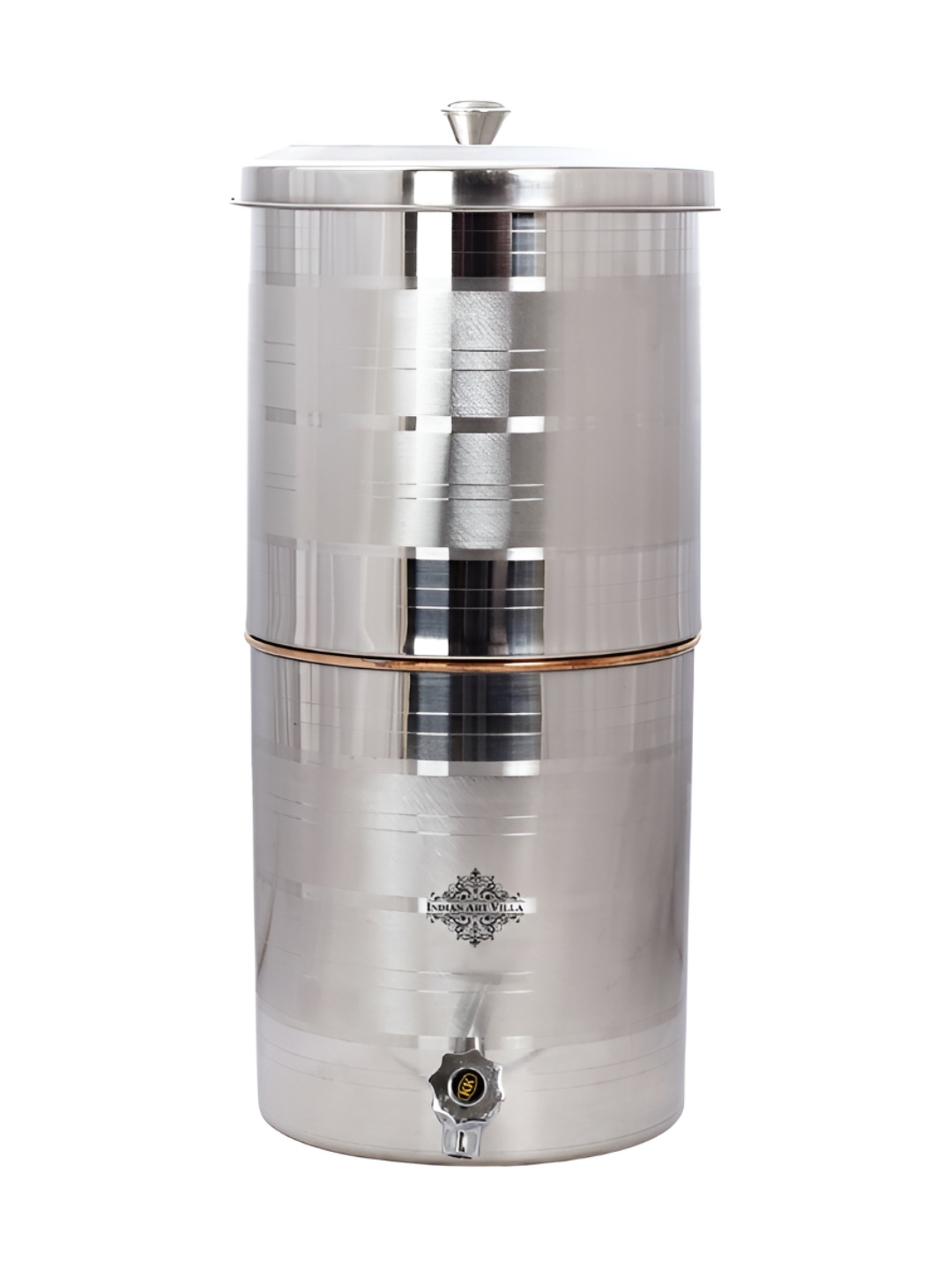 

INDIAN ART VILLA Steel Copper Design Filter Water Storage Tank Pot 15 L, Brown