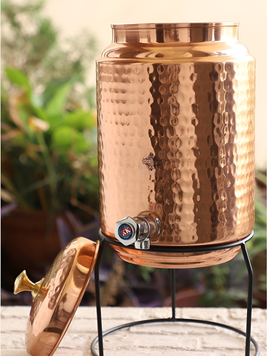 

INDIAN ART VILLA Brown Textured Copper Easy to Clean Copper Water Pot 5 L