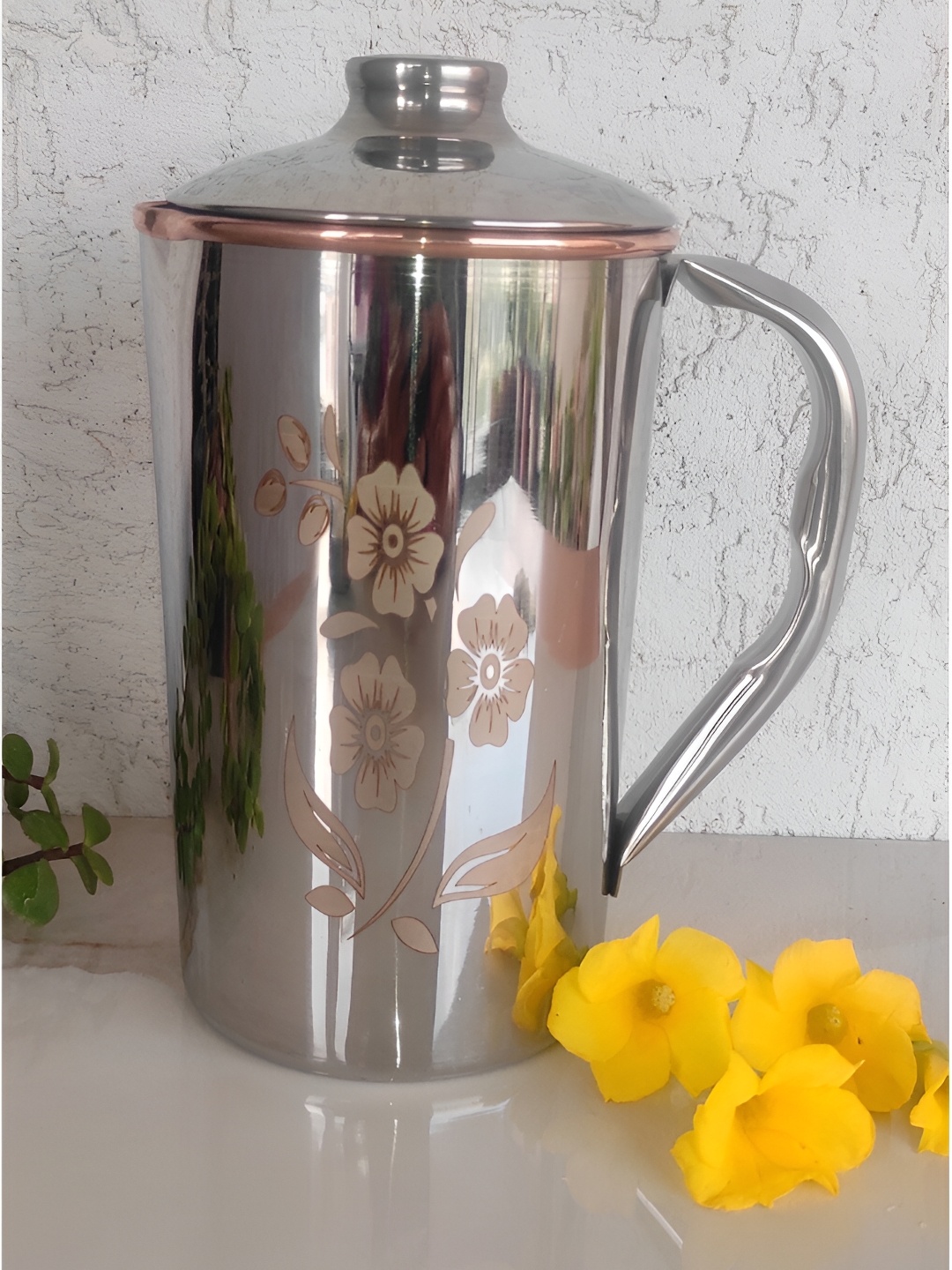 

INDIAN ART VILLA Brown & Silver-Toned Easy To Clean Copper Water Jugs 1.5l