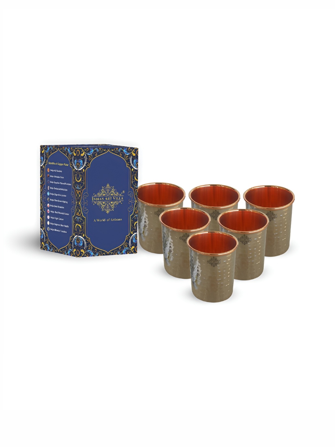 

INDIAN ART VILLA Brown 6 Pieces Food Safe Copper Water or Juice Glass
