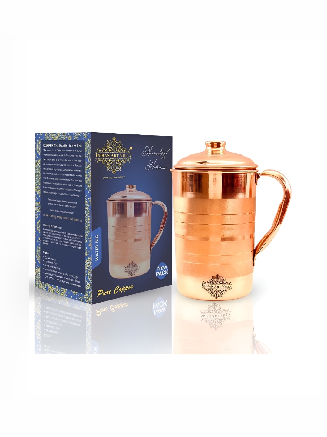 

INDIAN ART VILLA Brown Easy to Clean Copper Water Jug 1.7L