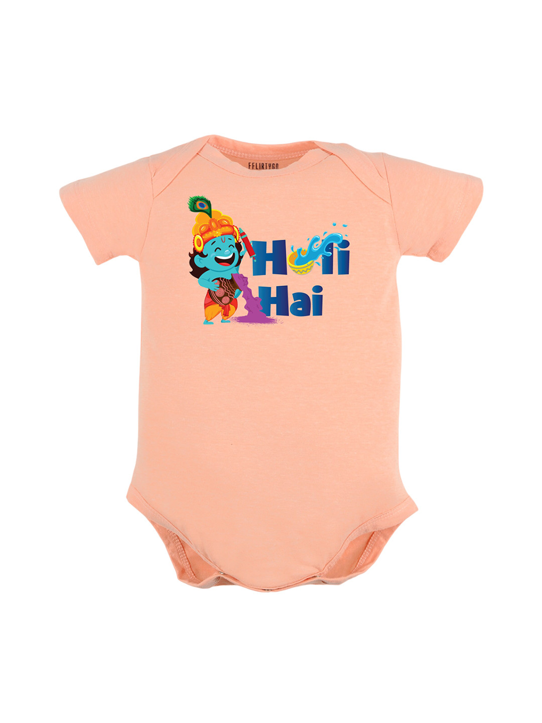 

FFLIRTYGO Infants Holi Printed Round Neck Pure Cotton Bodysuit, Peach