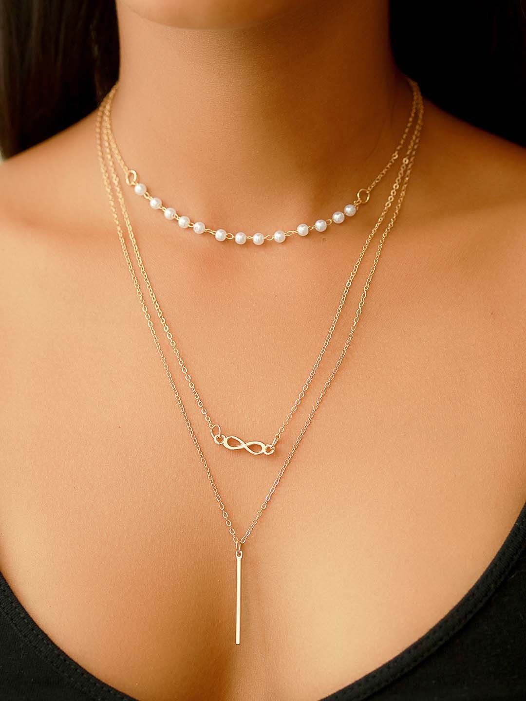 

Ayesha Gold-Plated Three Layered Pearl-Beaded Necklace with Pearls Chain