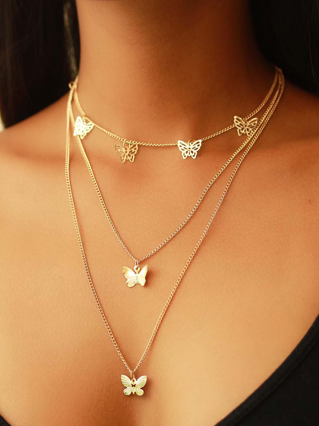 

Ayesha Gold-Plated Butterfly Pendant Layered Necklace