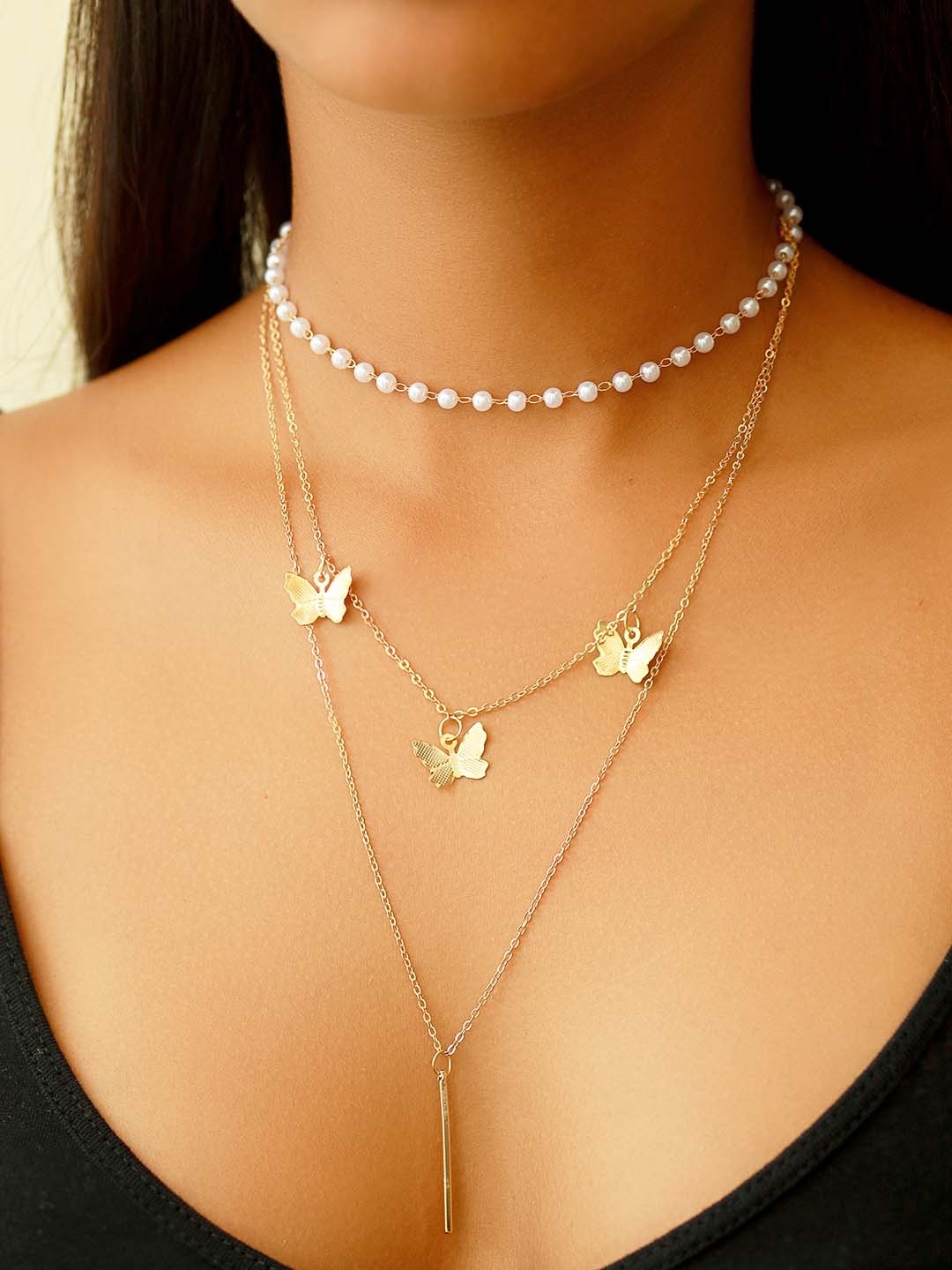 

Ayesha Gold-Plated Artificial Beads Beaded Layered Necklace