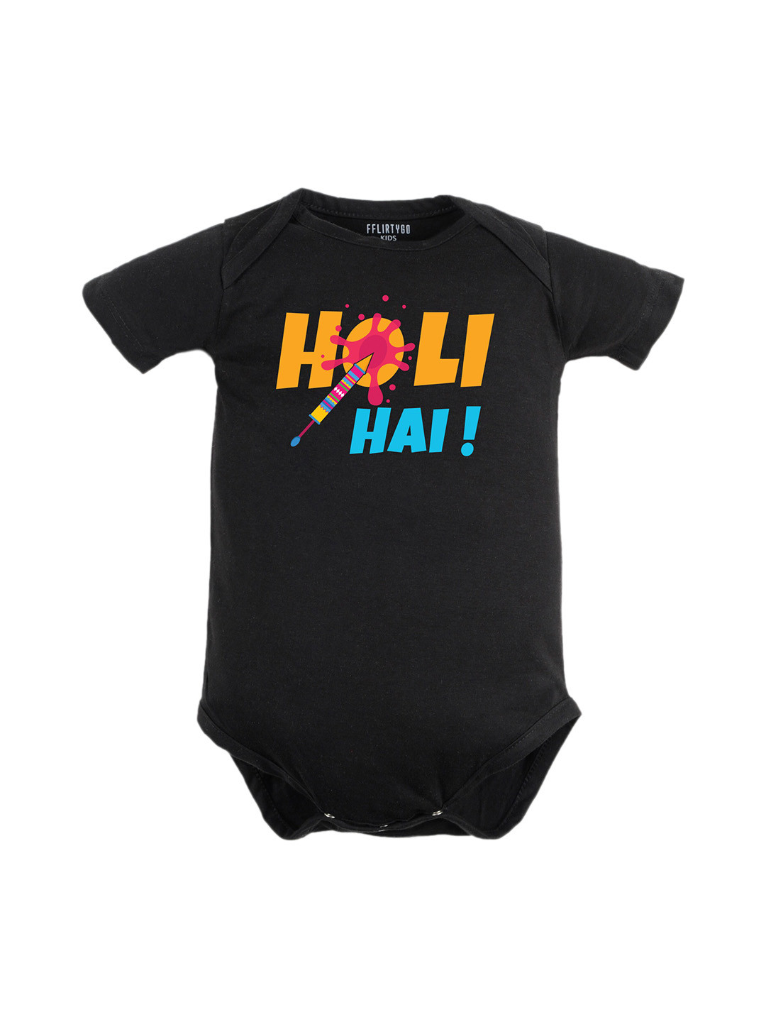 

FFLIRTYGO Infants Holi Hai Special Typography Print Pure Cotton Bodysuit, Black