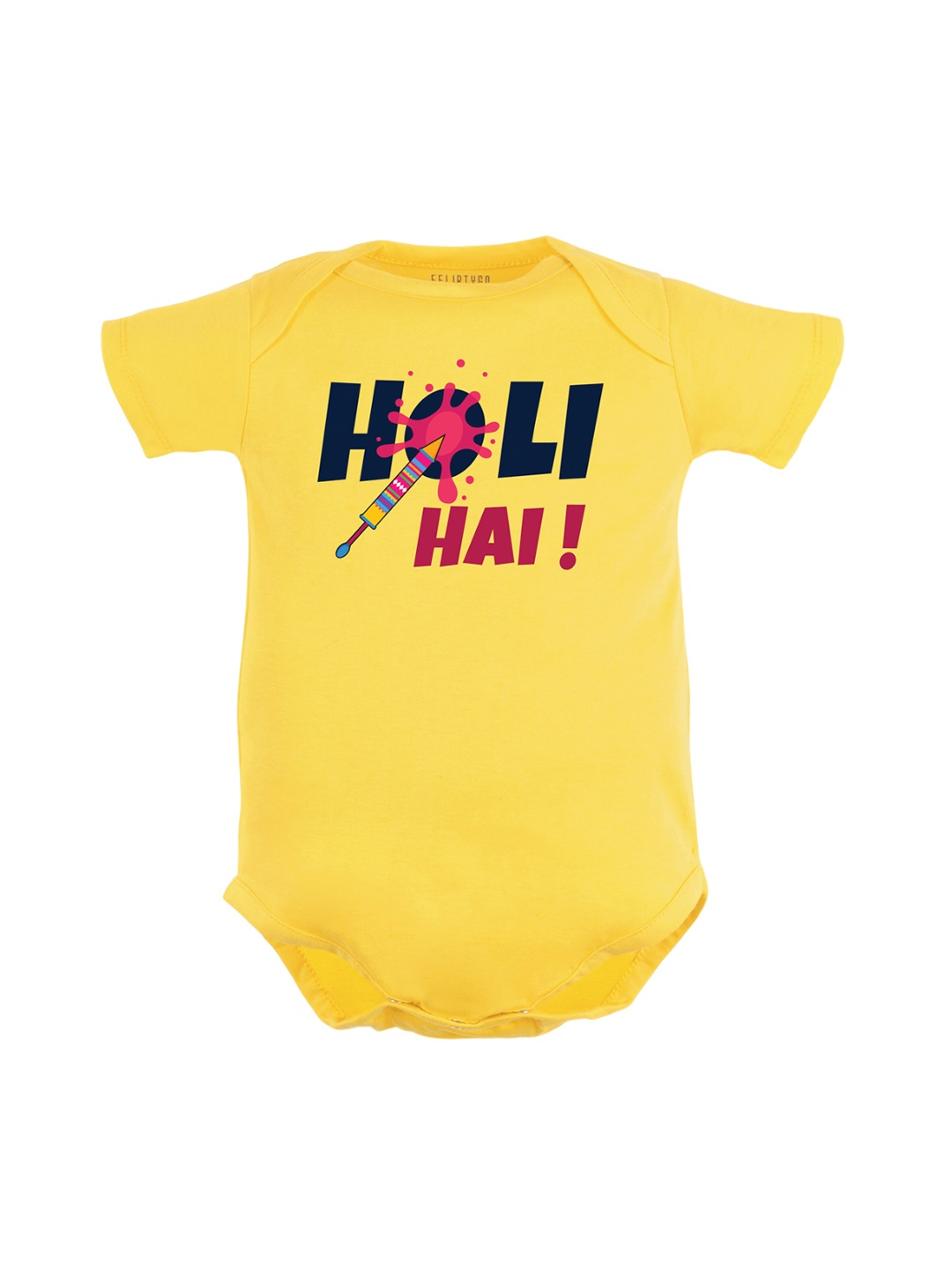 

FFLIRTYGO Infants Kids Holi Hai Printed Cotton Bodysuit, Yellow