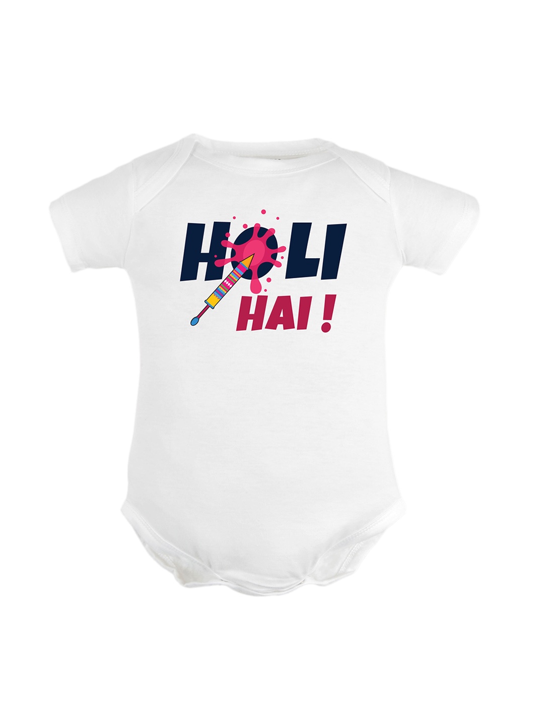 

FFLIRTYGO Infants Holi Printed Round Neck Pure Cotton Bodysuit, White