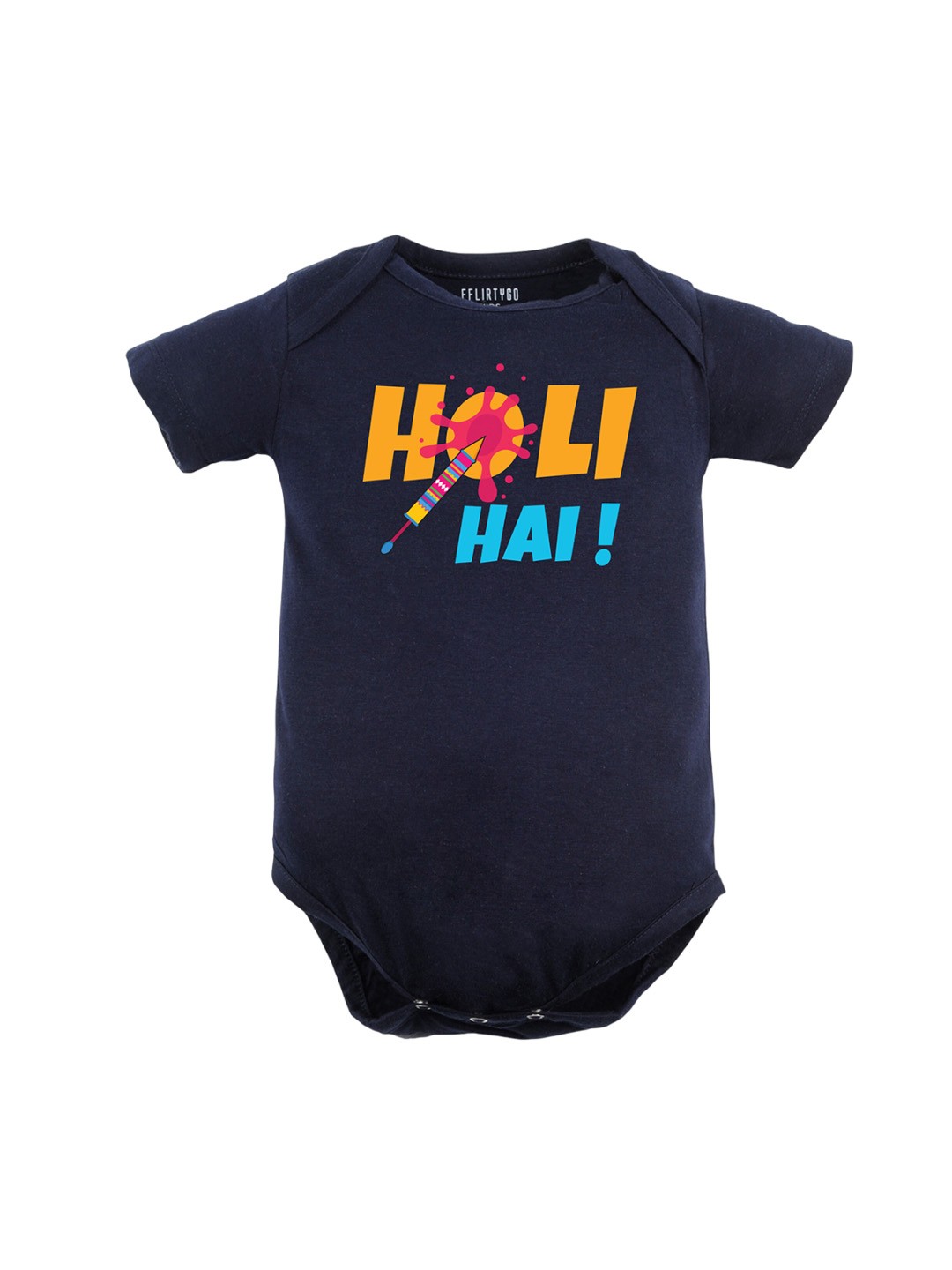 

FFLIRTYGO Infants Holi Printed Pure Cotton Bodysuit, Navy blue