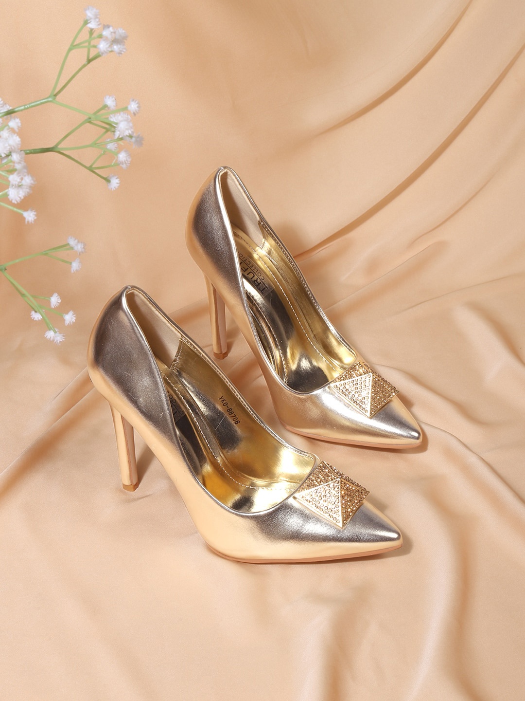 

Truffle Collection Pointed Toe Slim Heeled Pumps, Gold