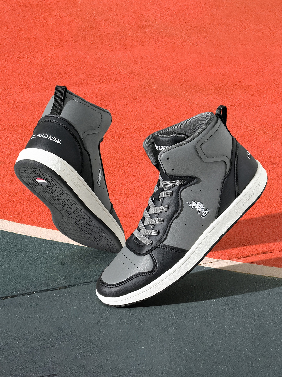 

U.S. Polo Assn. Men Rowan 2.0 Retro Court Mid Top Sneakers, Grey
