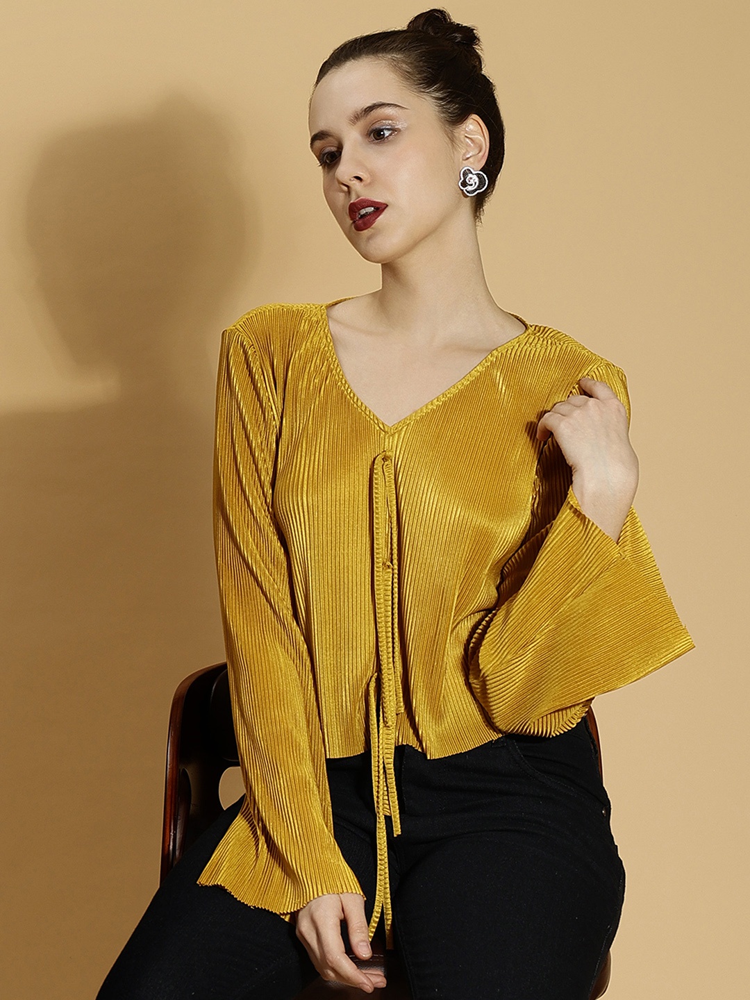 

DressBerry V-Neck Long Sleeves Top, Mustard
