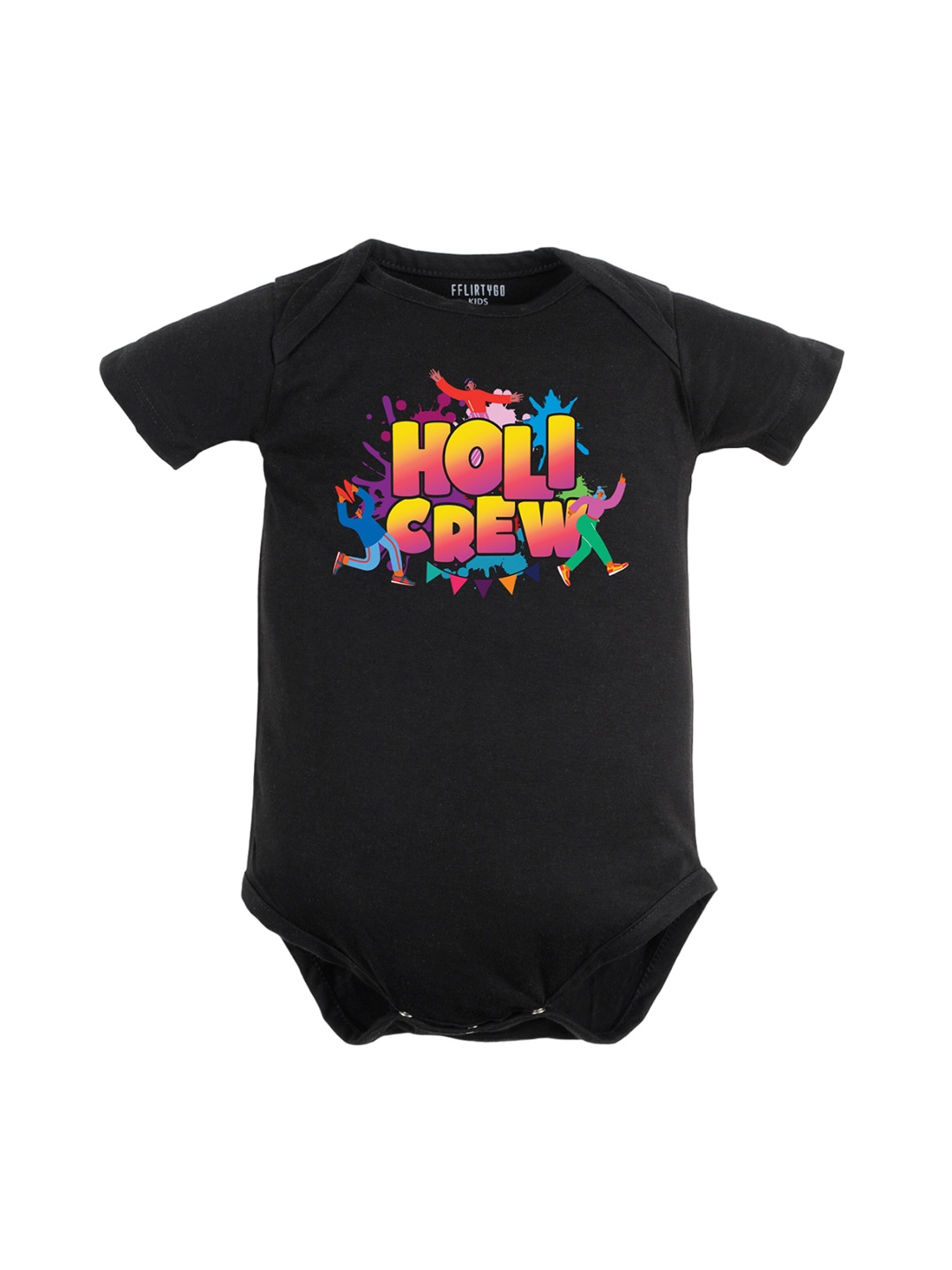 

FFLIRTYGO Infants Holi Printed Pure Cotton Bodysuit, Black