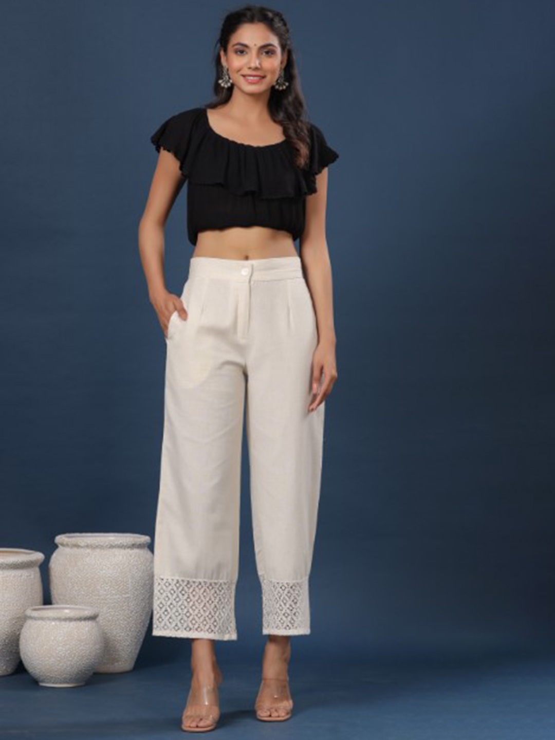

Juniper Women Cotton Wide Leg Palazzo, Off white