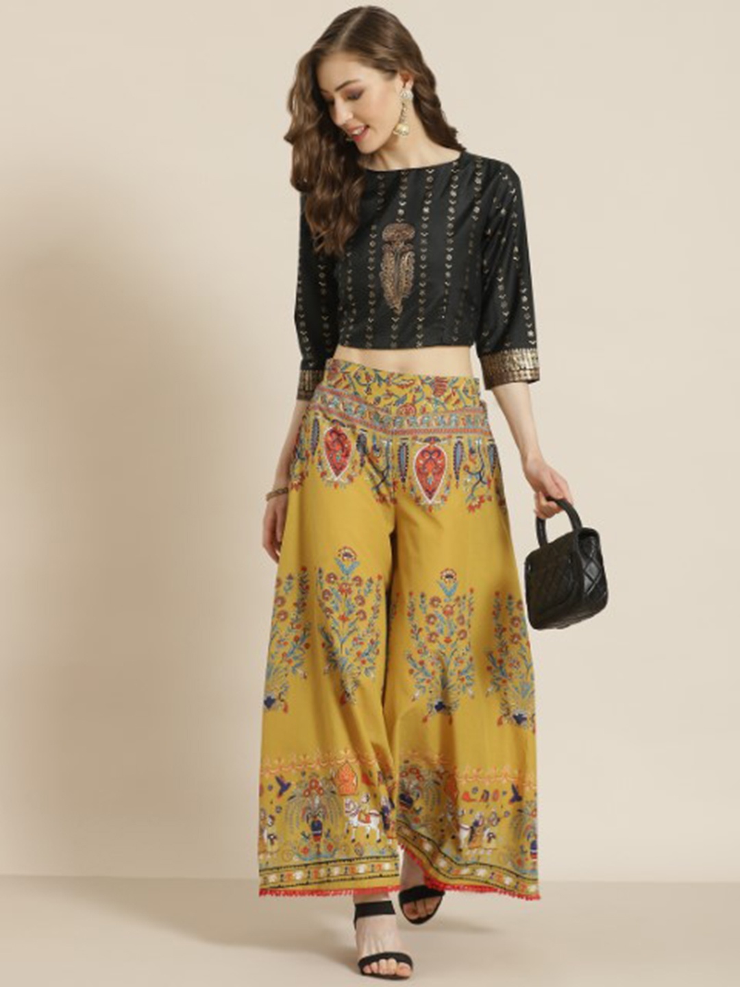 

Juniper Women Ethnic Motifs Printed Cotton Flared Palazzo, Mustard