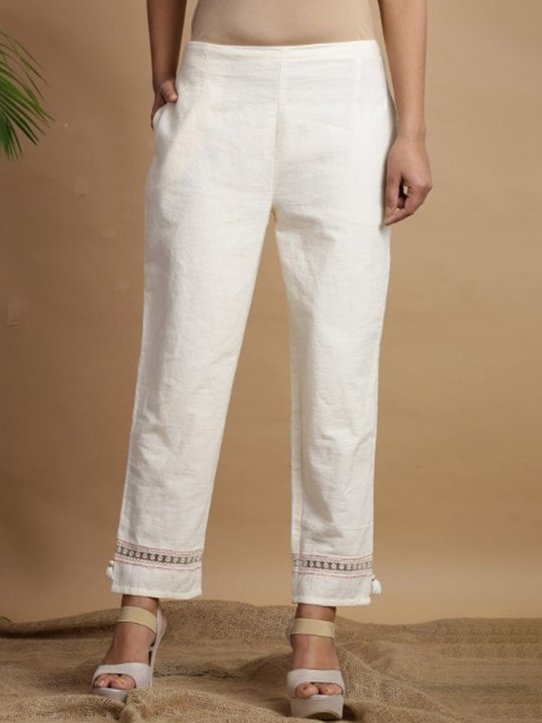 

Juniper Women Relaxed Straight Fit Easy Wash Regular Trousers, White