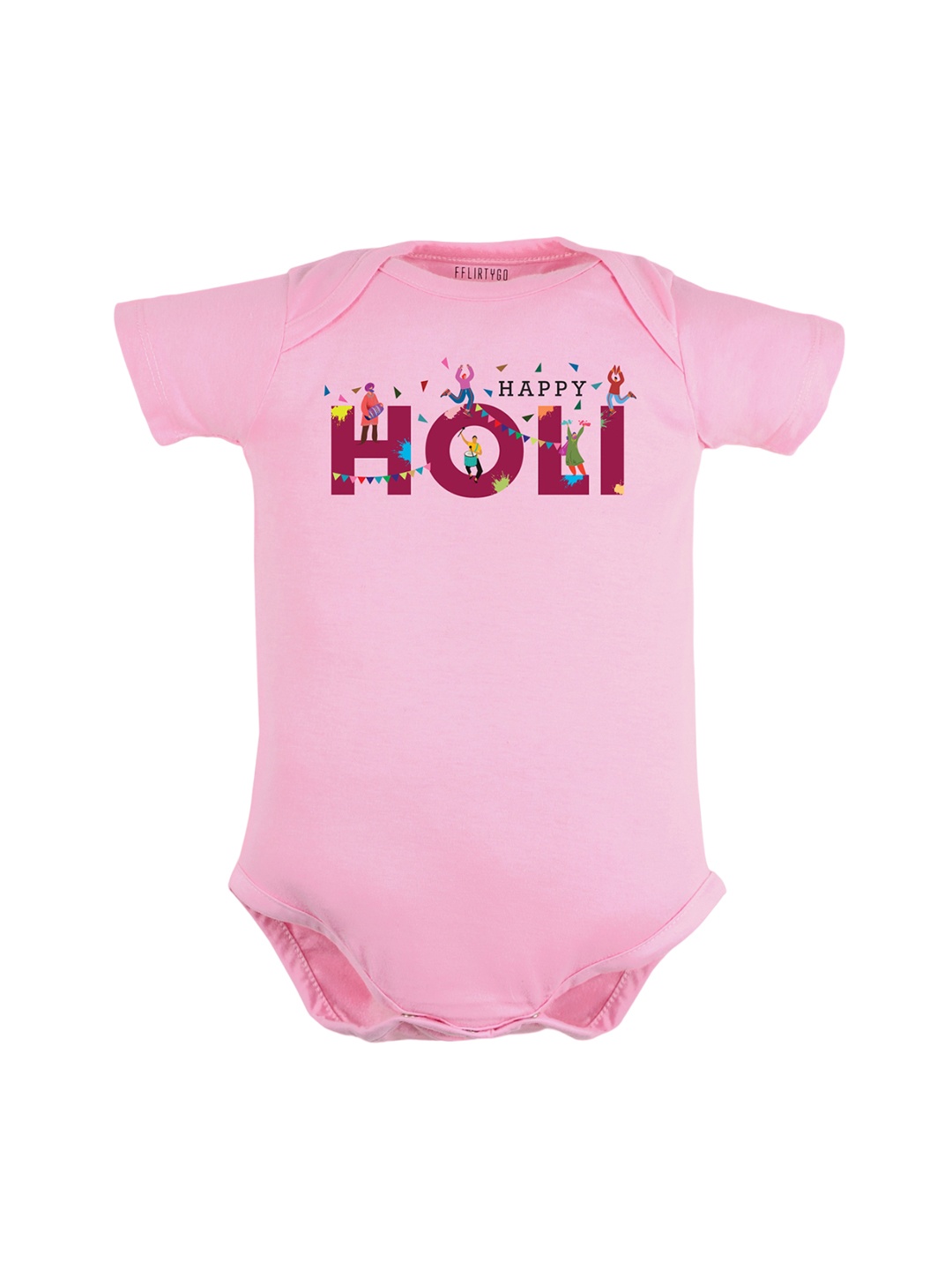 

FFLIRTYGO Infants Typography Printed Holi Special Pure Cotton Bodysuit, Pink