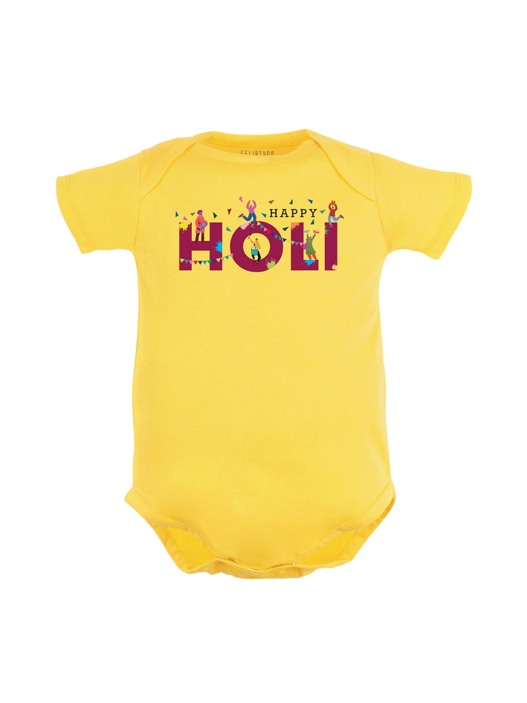 

FFLIRTYGO Infants Kids Happy Holi Printed Cotton Bodysuit, Yellow