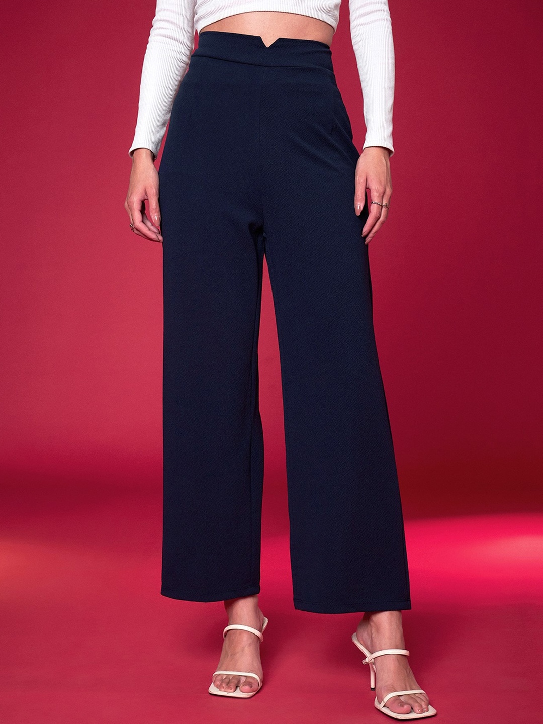 

SASSAFRAS Women Mid-Rise Parallel Trousers, Navy blue
