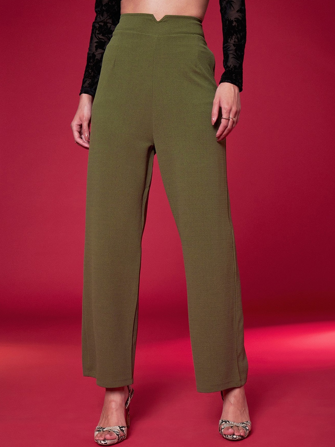 

SASSAFRAS Women Mid-Rise Regular Fit Casual Trousers, Olive