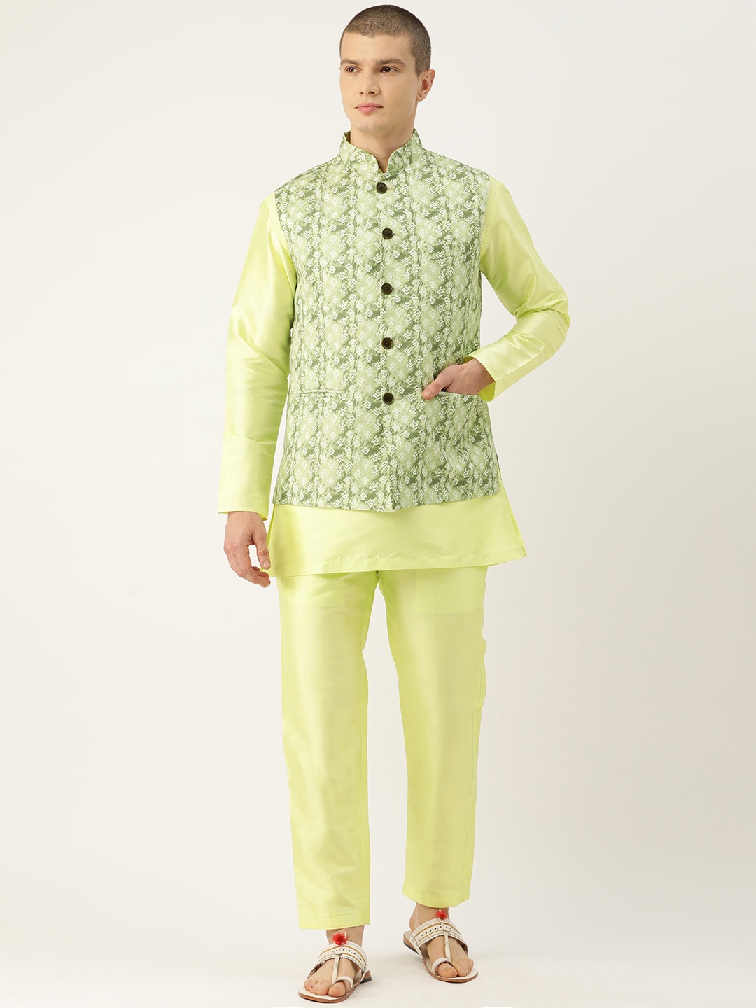 

Simaaya Men Kurta with Trousers & Nehru Jacket, Green