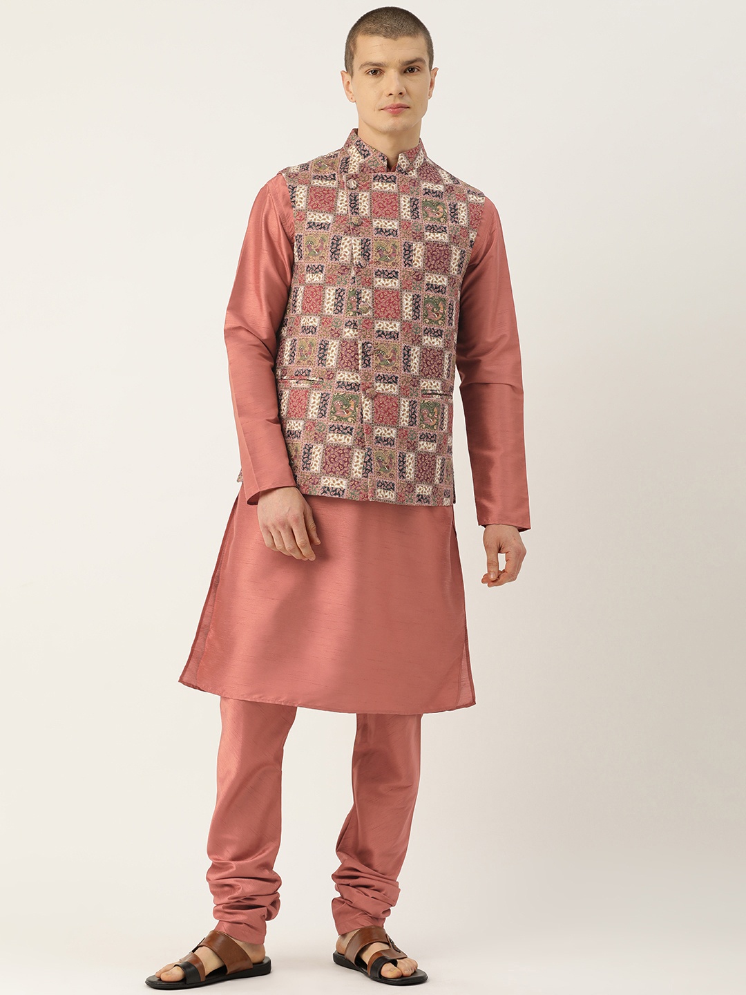 

Simaaya Men Solid Kurta with Churidar & With Nehru Jacket, Multi