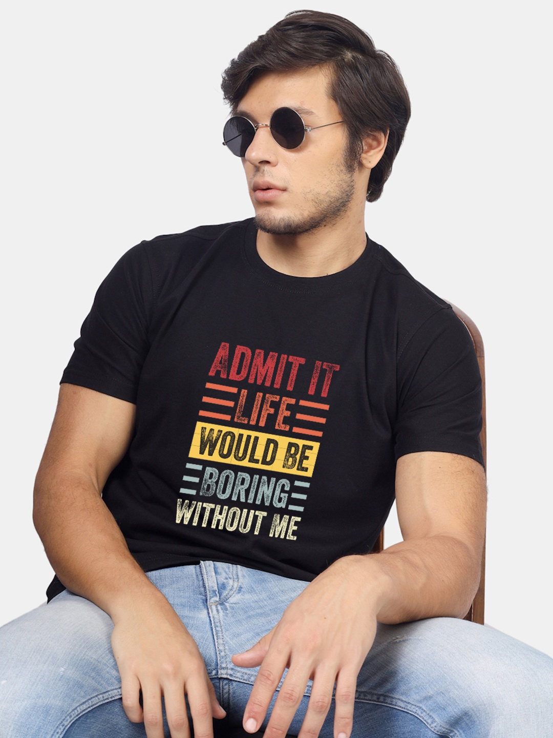 

Greylongg Typography Printed Round Neck Short Sleeves T-shirt, Black