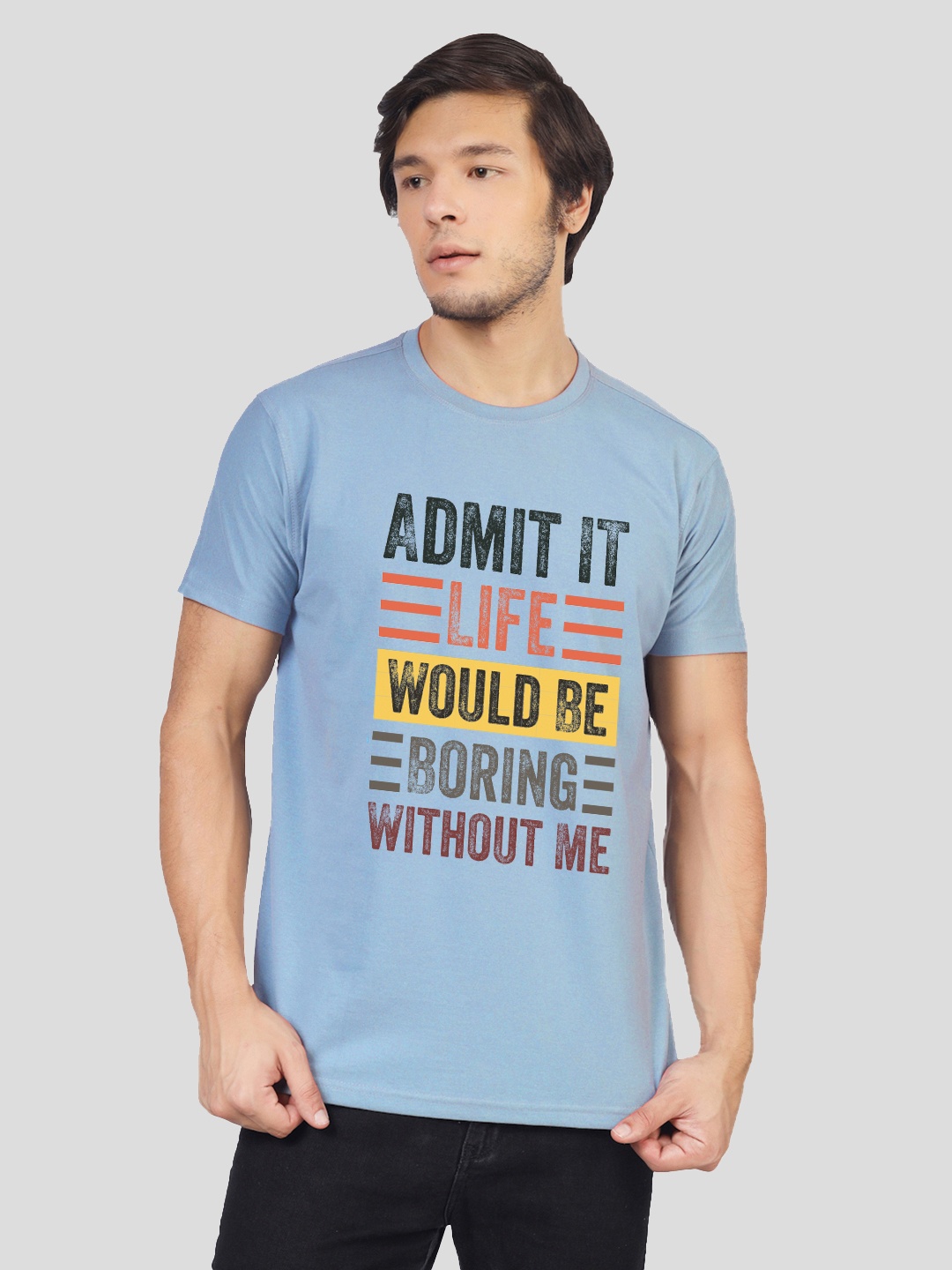 

Greylongg Typography Printed Round Neck Short Sleeves T-shirt, Blue
