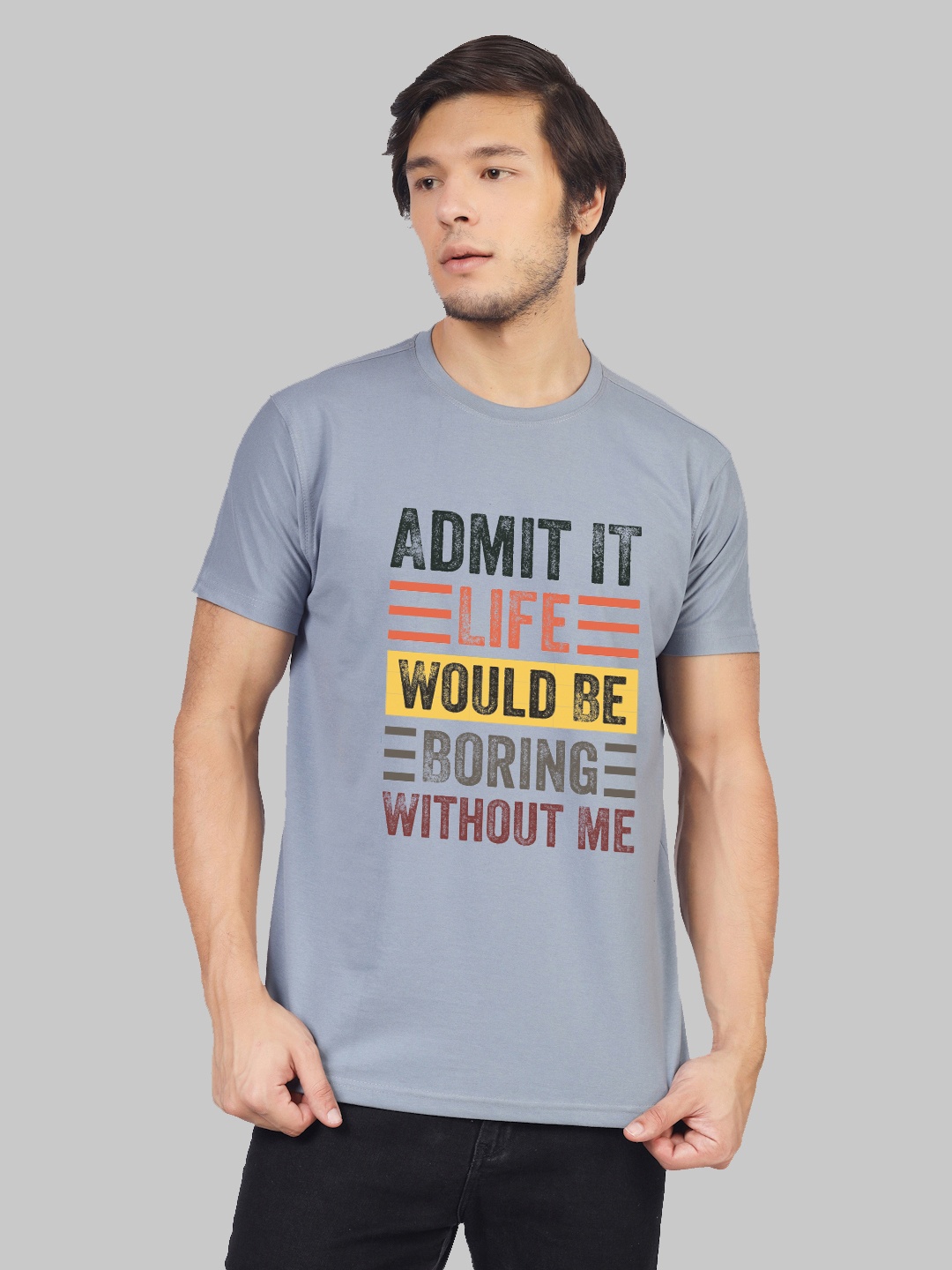

Greylongg Yorksteadd 2076 Typography Printed Round Neck T-shirt, Grey