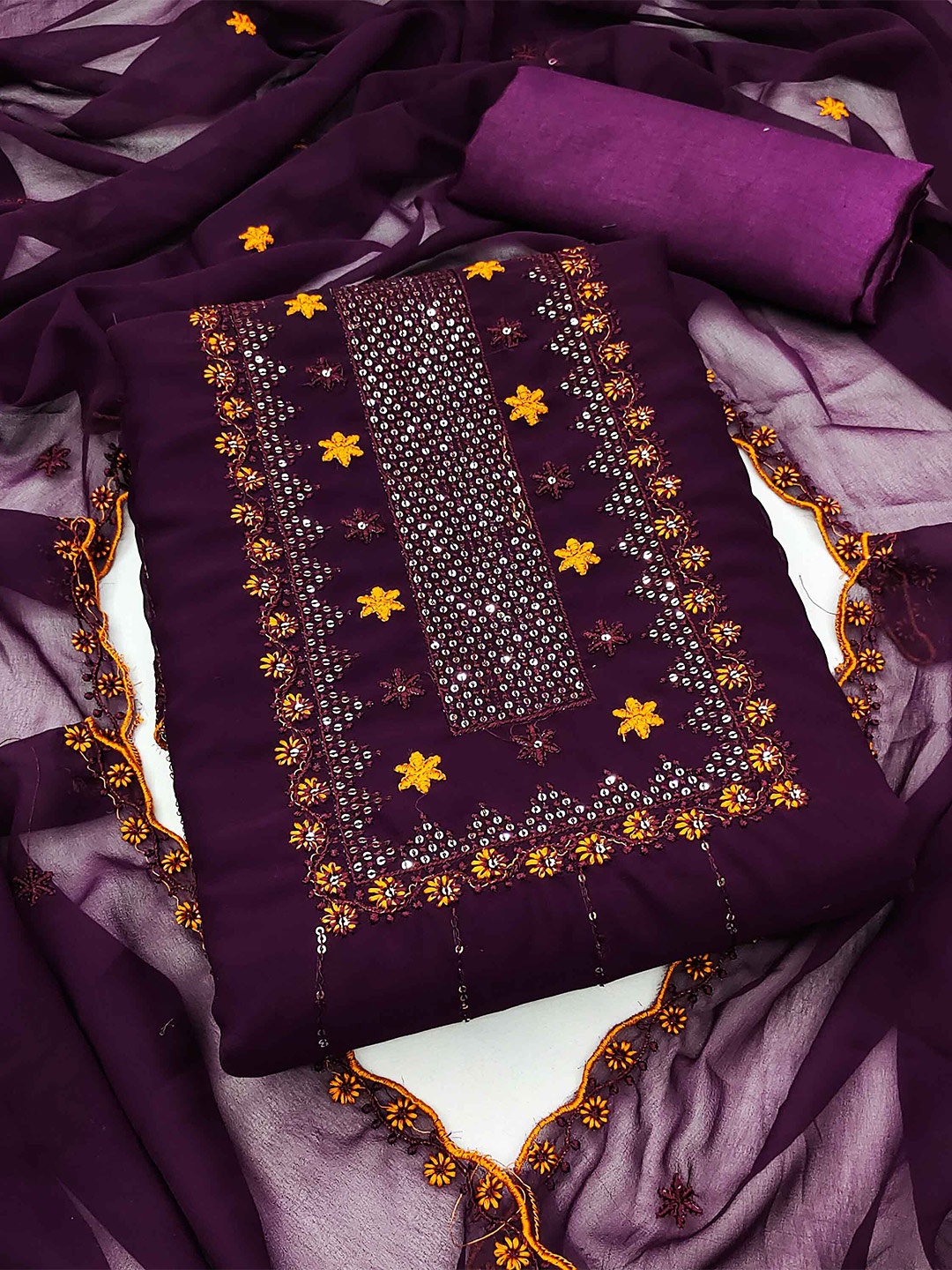 

KALINI Floral Embellished Unstitched Dress Material, Purple