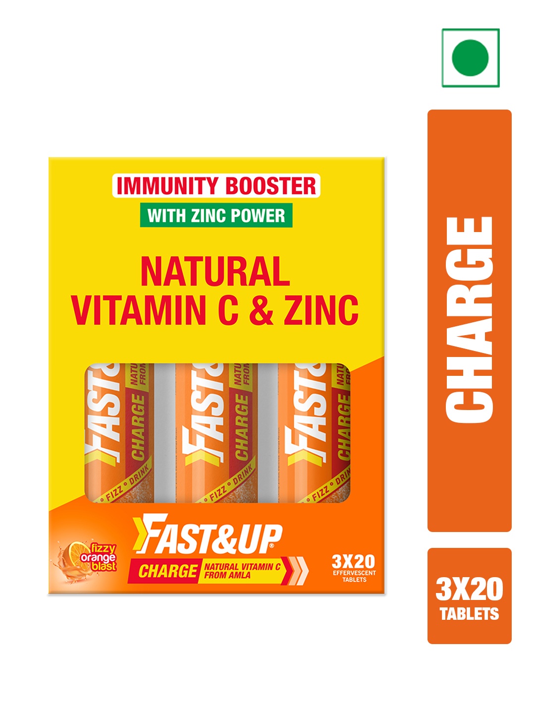 

FAST&UP Set Of 3 Fizzy Orange Blast Charge Immunity Booster Tablets With Vit C- 20Pcs Each