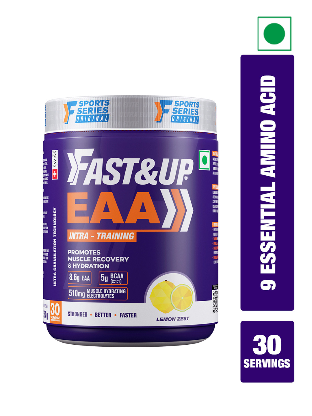 

FAST&UP EAA Intra Training Muscle Hydrating Electrolyte - Lemon Zest Flavour - 30 Servings, White