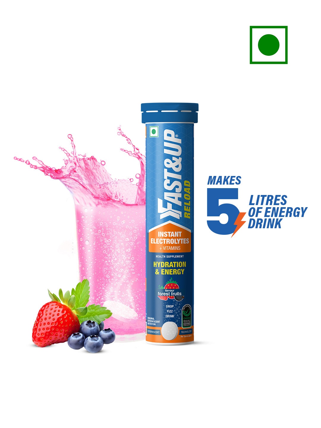 

FAST&UP Reload Instant Electrolyte for Hydration & Energy-Forest Fruit Flavour-20 Tablets, White