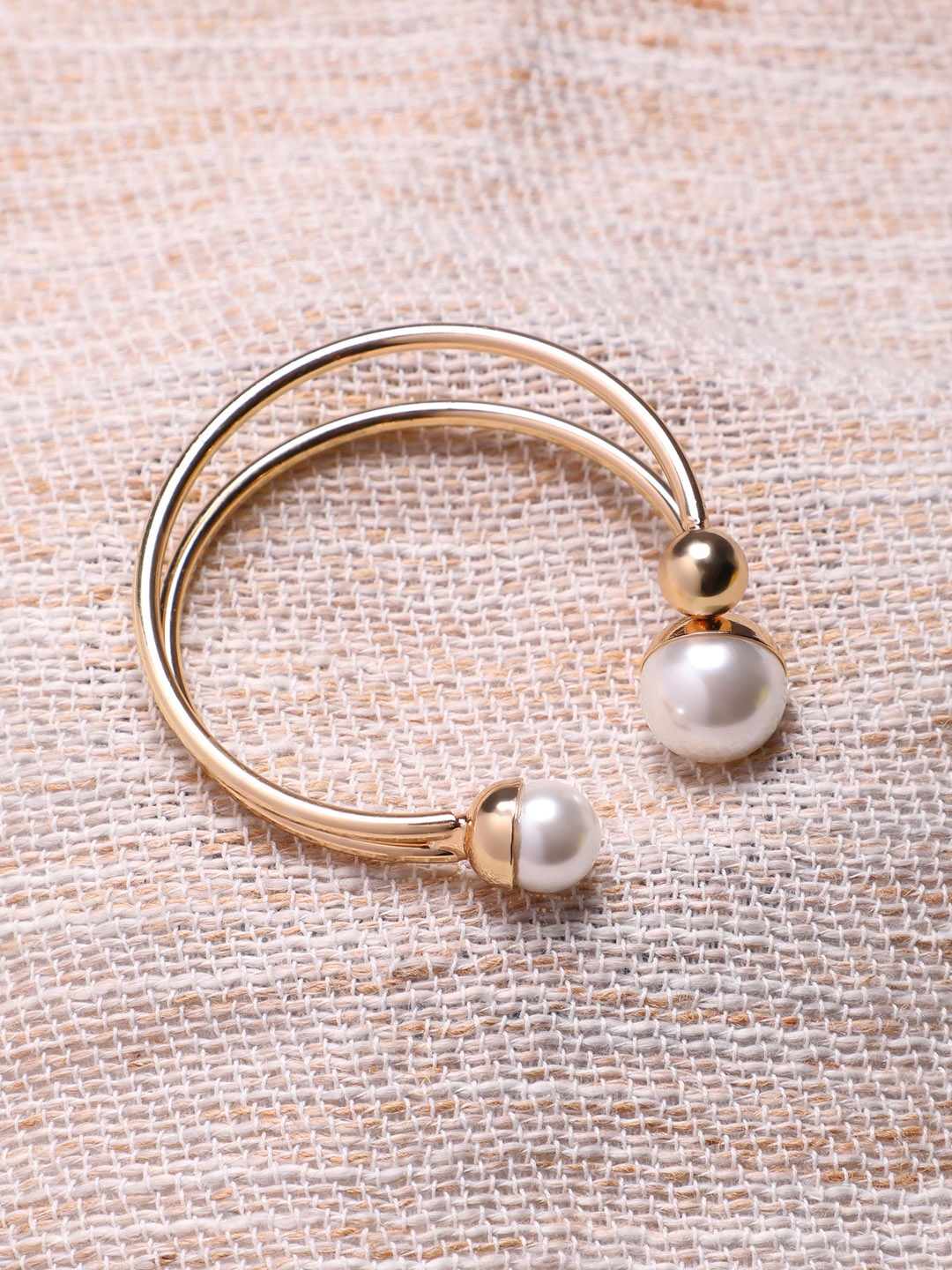 SOHI Gold-Plated Pearl Beaded Cuff Bracelet