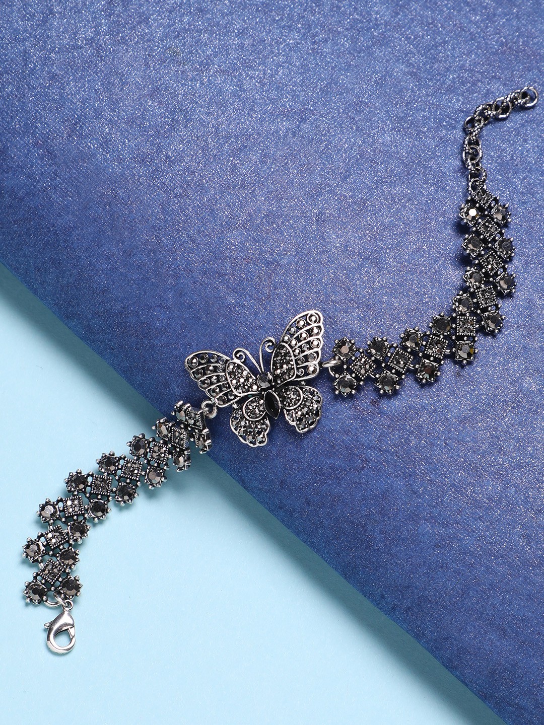 

SOHI Stone Studded Charm Bracelet, Silver