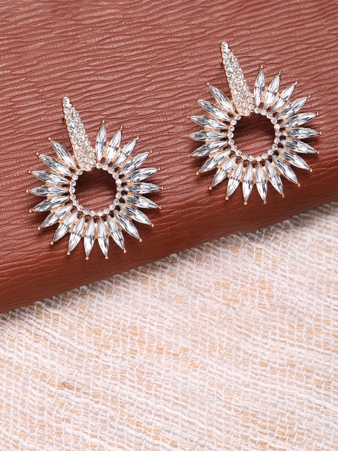 

SOHI Gold-Plated Stone Studded Floral Drop Earrings, Silver