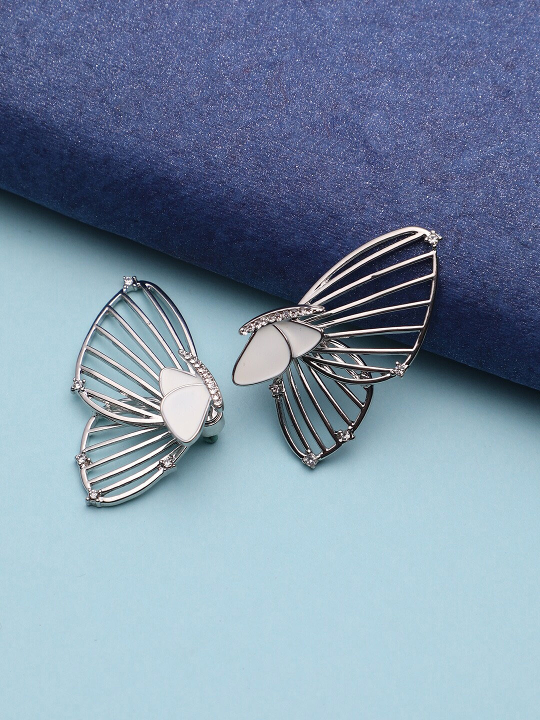 

SOHI Silver-Plated Stone Studded Butterfly Drop Earrings
