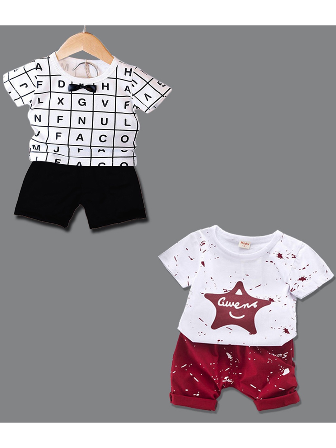 

BAESD Kids Pack Of 2 Printed T-shirts with Shorts, White