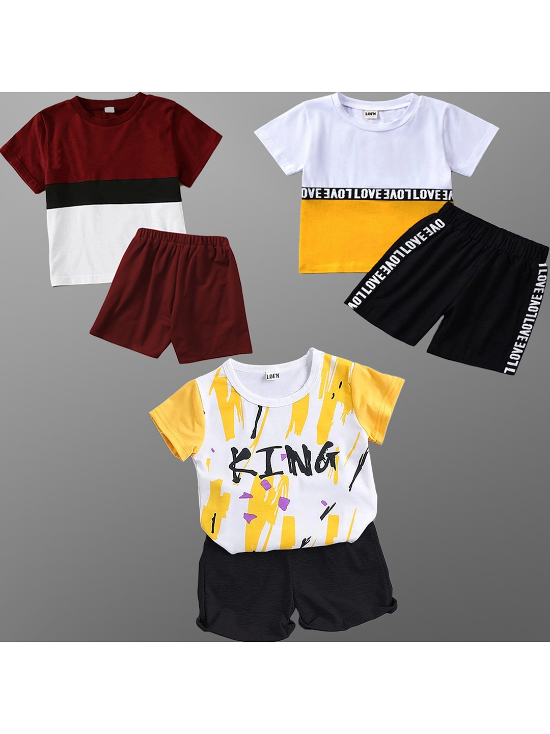 

BAESD Kids Pack Of 3 Abstract Printed Pure Cotton T-shirt With Shorts, White