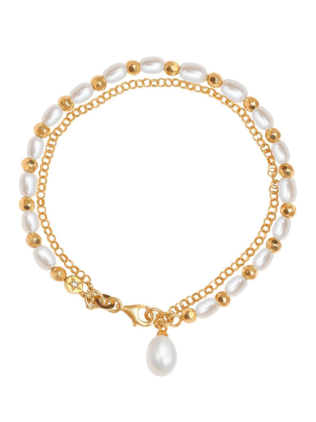 

LeCalla 925 Sterling Silver Gold-Plated Pearls Multistrand Bracelet