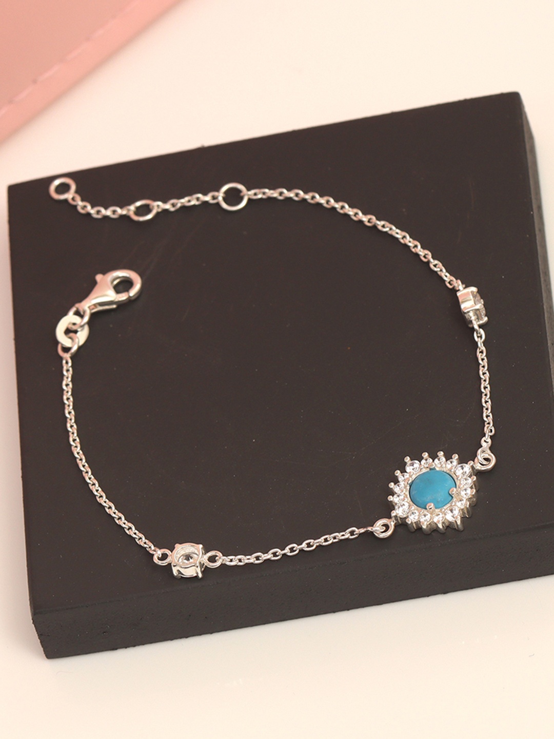 

LeCalla Silver Plated 925 Sterling Silver Cubic Zirconia Stone Studded Charm Bracelet