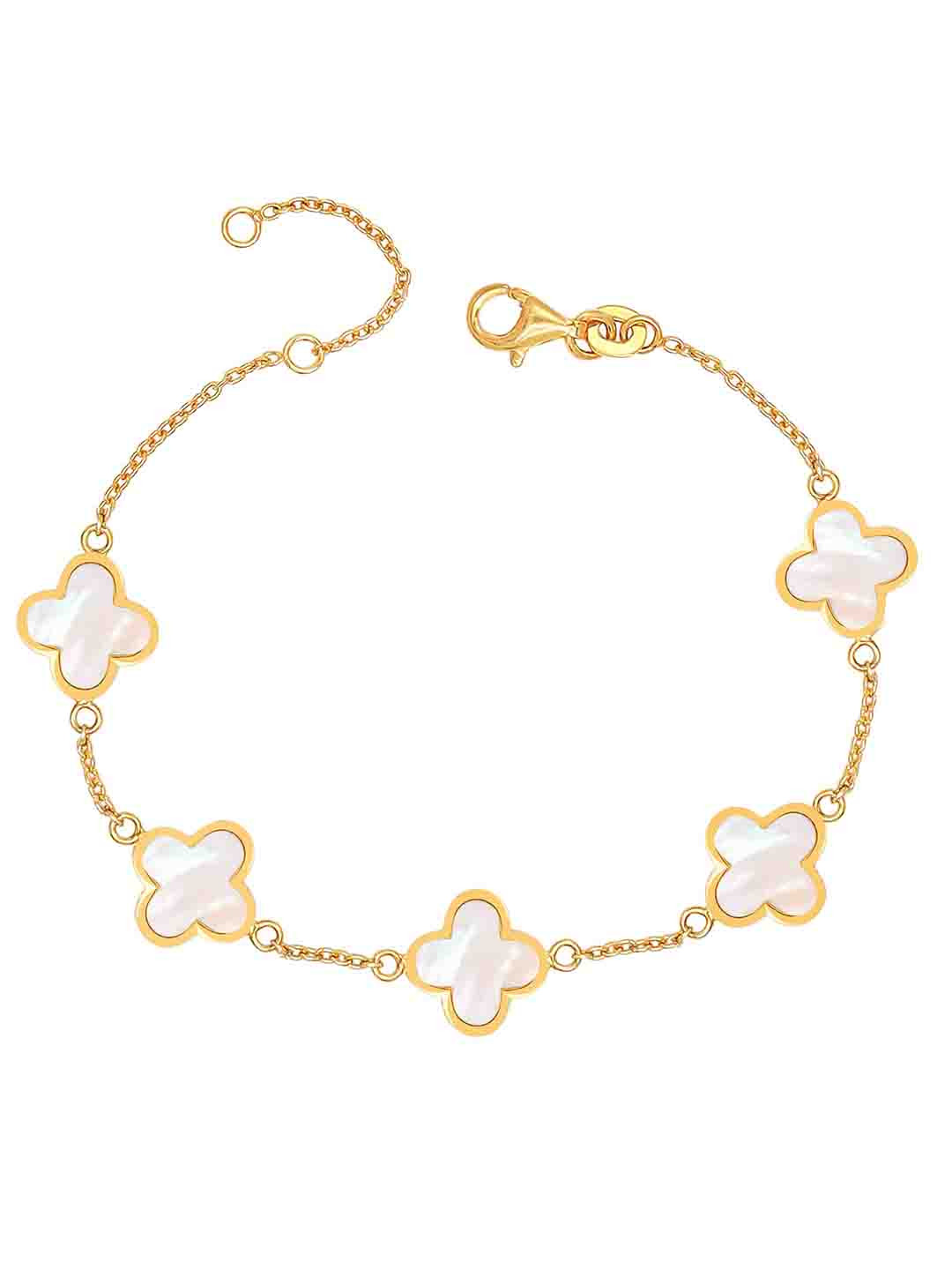 

LeCalla Women 925 Sterling Silver Mother of Pearl Gold-Plated Adjustable Charm Bracelet