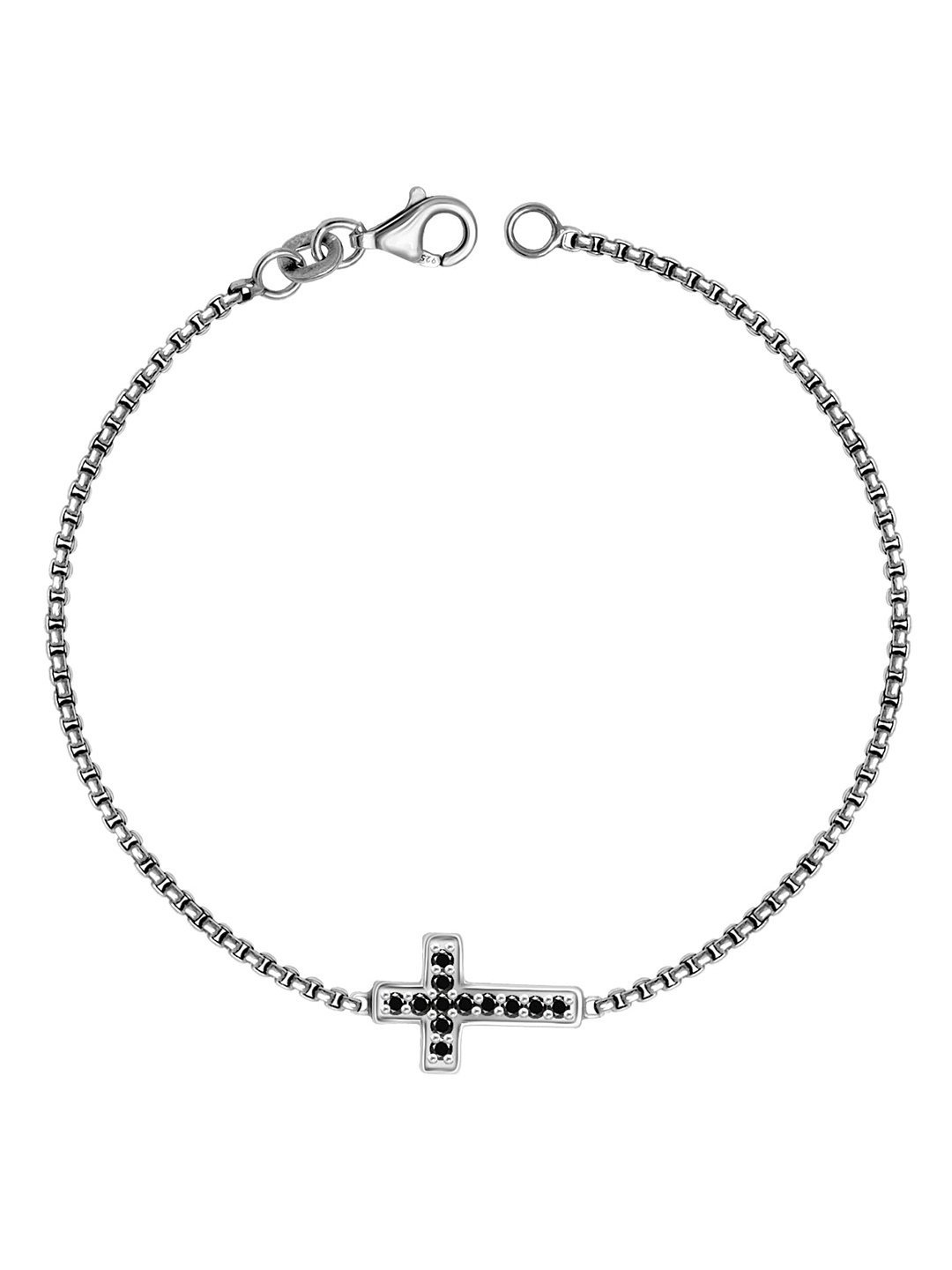 

LeCalla Men Silver Plated 925 Sterling Silver Cubic Zirconia Stone Studded Link Bracelet