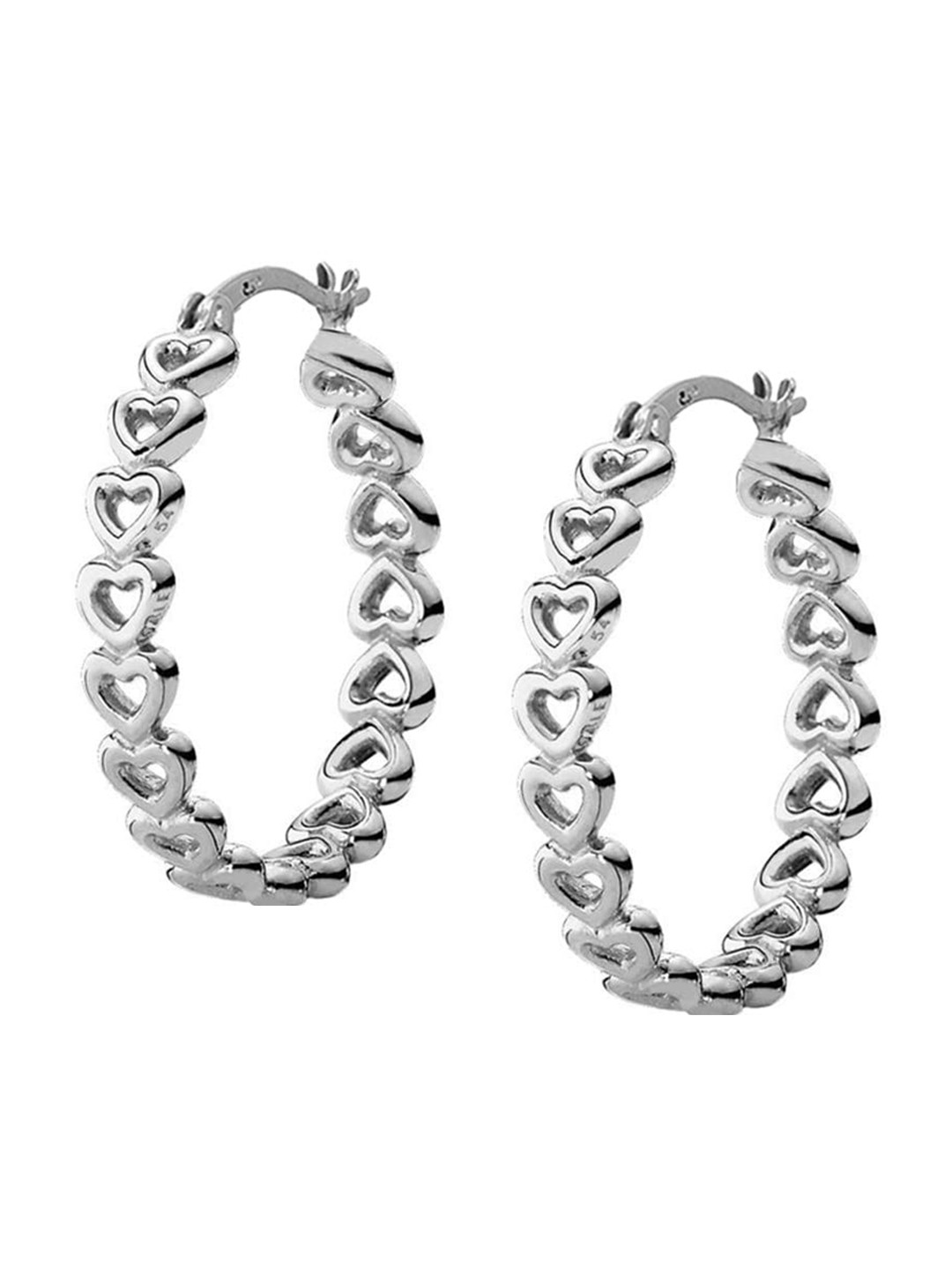 

LeCalla Rhodium-Plated Sterling Silver Heart Shaped Hoop Earrings