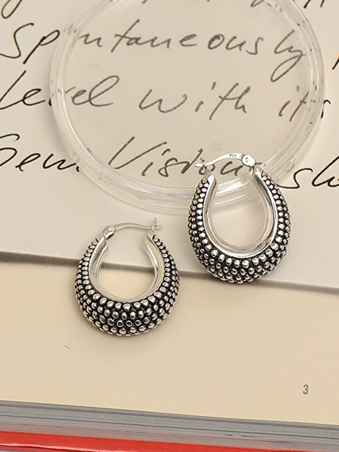 LeCalla 925 Sterling Silver Plated Oxidised Contemporary Hoop Earrings