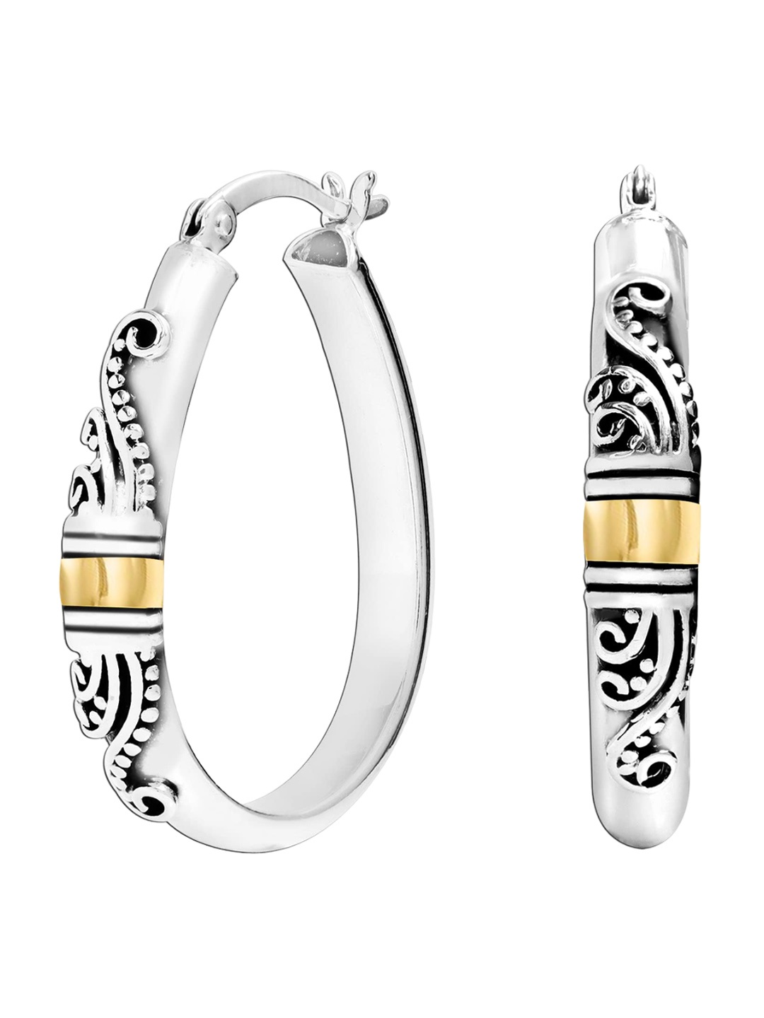 LeCalla Silver Plated 92.5 Sterling Silver Contemporary Hoop Earrings