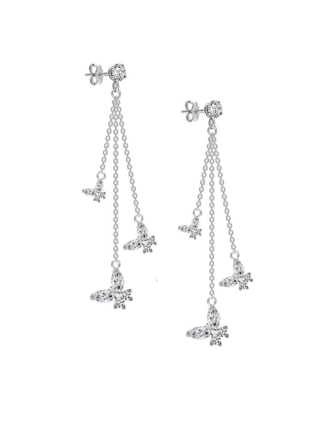 

LeCalla Silver Plated Cubic Zirconia-Studded Contemporary Drop Earrings